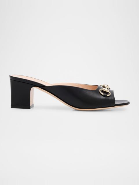 GUCCI Lady Horsebit Leather Mule Sandals