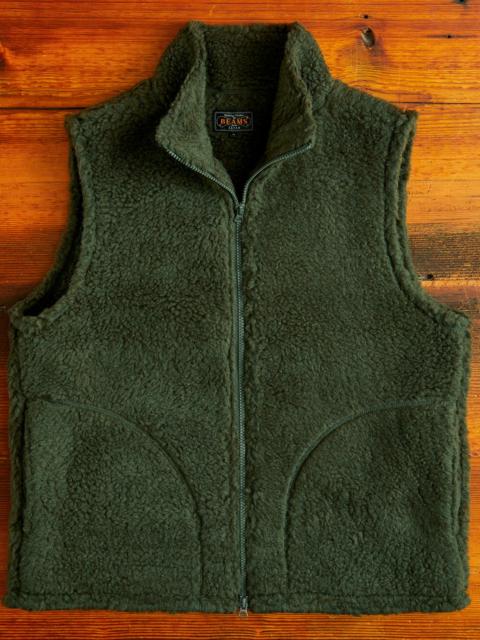 BEAMS PLUS Stand Collar Boa Fleece Vest in Forest
