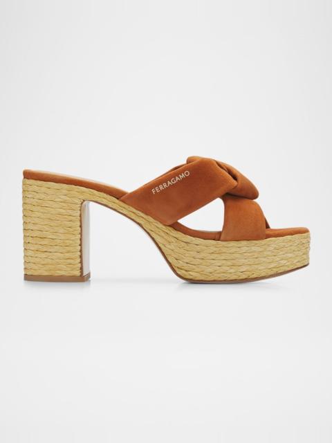 FERRAGAMO 85mm Douglas Leather Espadrille Platform Sandals