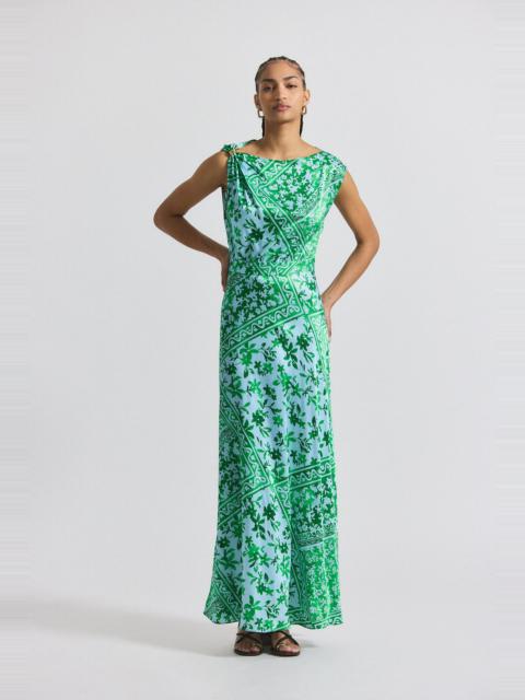 DEREK LAM 10 CROSBY MARITZA WATERCOLOR TILE PRINT ASYMMETRIC DRESS WITH EMBELLISHMENT