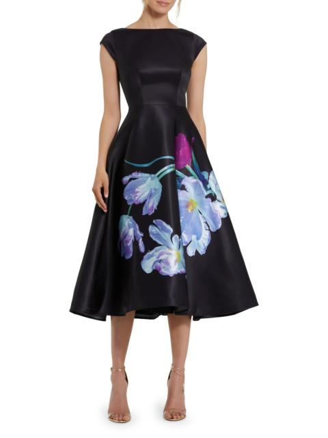 MAC DUGGAL Women's Satin Painted Floral Cocktail Dress - Black Multi