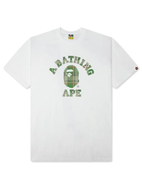 A BATHING APE® BAPE CHECK COLLEGE TEE - WHITE/GREEN