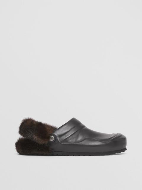 Burberry Faux Fur Trim Leather Slingback Mules