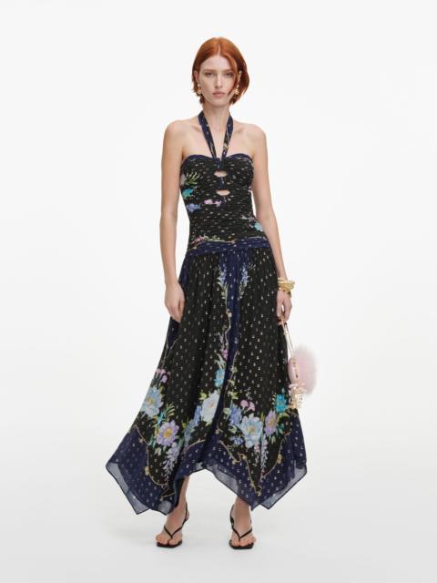 self-portrait Navy Metallic Chiffon Midi Dress