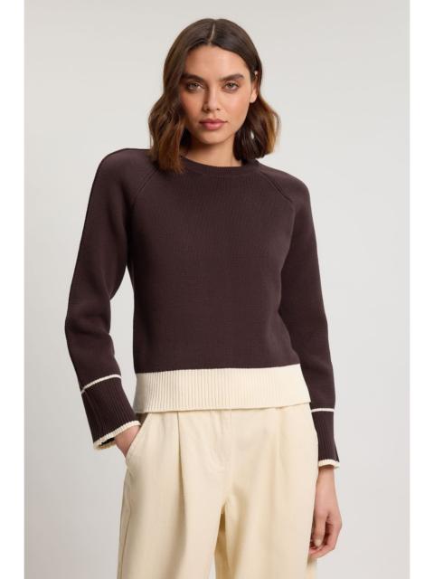 KAREN MILLEN Knit Cotton Contrast Tipped Crew Neck Jumper