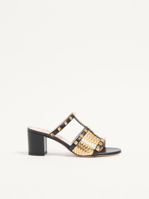Valentino ROCKSTUD SLIDE SANDAL IN LAMINATED WOVEN NAPPA 60MM