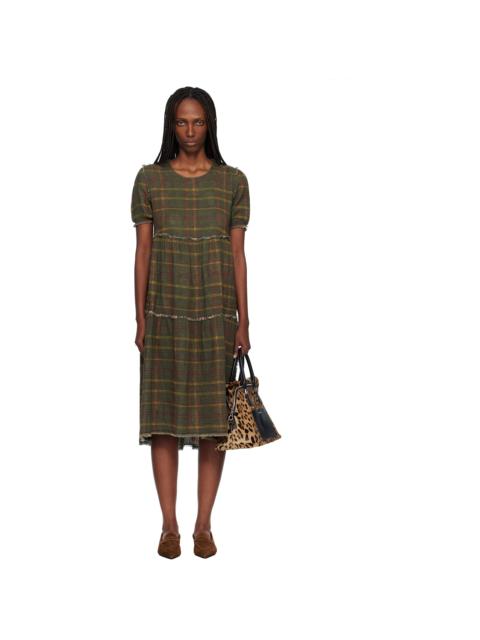 R13 Green Shredded Relaxed Reversible Midi Dress
