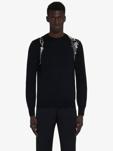 Alexander McQueen Men's Pressed Flower Harness Jumper in Black/ivory