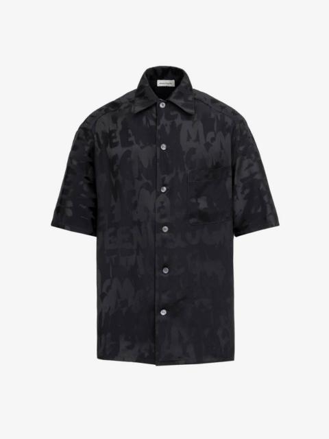 Alexander McQueen Men's McQueen Graffiti Hawaiian Shirt in Black