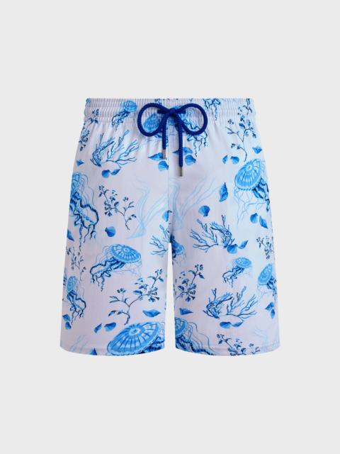 Vilebrequin Men Long Stretch Swim Shorts Medusa and Shells