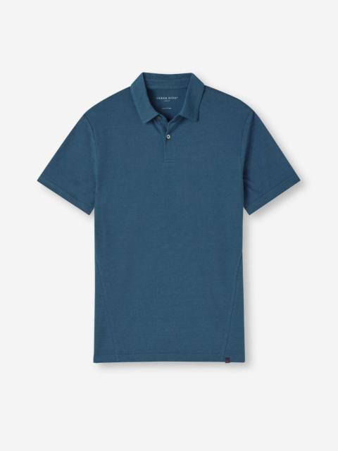 Derek Rose Men's Polo Shirt Ramsay Pique Cotton Tencel Denim