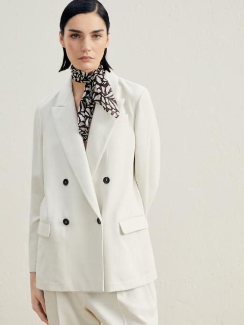 Brunello Cucinelli Cotton and viscose sparkling twill blazer with ramage print foulard and monili
