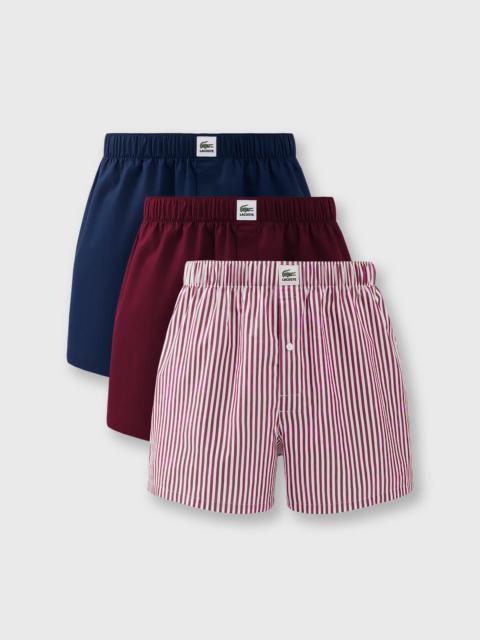 LACOSTE 3-Pack Striped Cotton Poplin Boxers