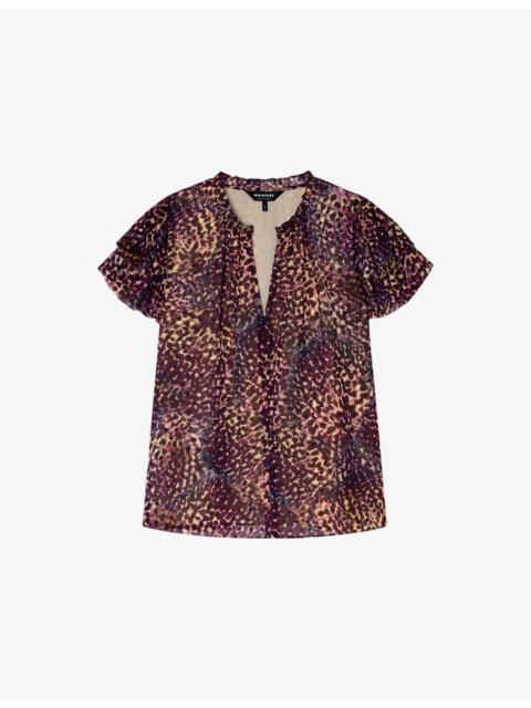WHISTLES Abstract-Print Short-Sleeved Woven Top