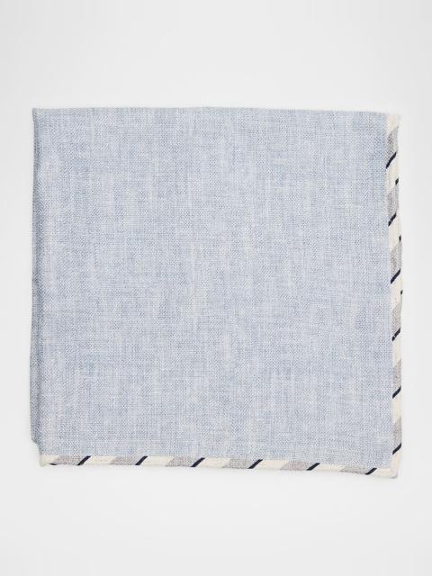 Brunello Cucinelli Men's Double-Face Stripe-Trim Silk Pocket Square