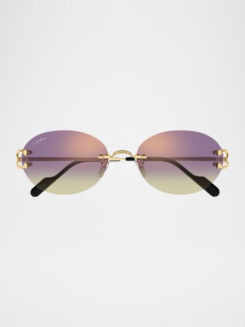Cartier Classic C Motif Rimless Round Metal Sunglasses