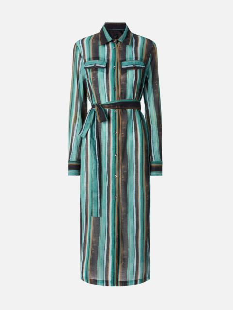 PINKO COTTON MIDI SHIRT DRESS WITH BRUSHSTROKE-EFFECT STRIPES