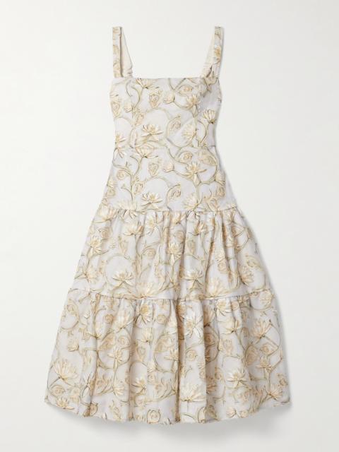 Agua by Agua Bendita Lima Soledad Embellished Floral-print Tulle Midi Dress