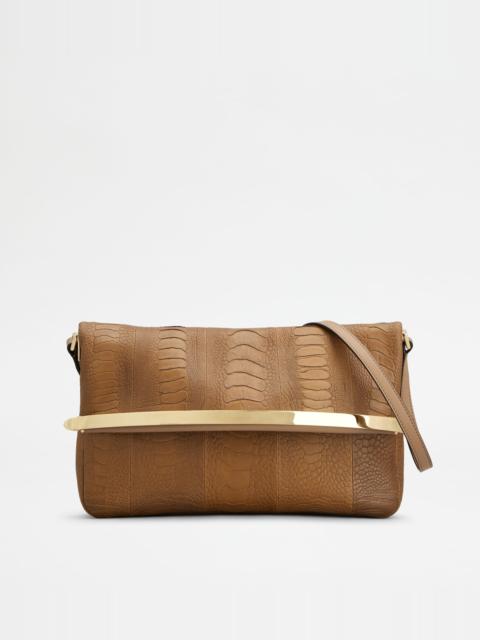 Tod's TOD'S MAGENTA BAG FLAP BAG IN OSTRICH SMALL - BROWN