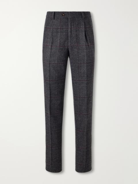 Brunello Cucinelli Lesire Straight-Leg Pleated Checked Silk, Wool and Cashmere-Blend Suit Trousers