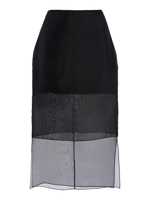 BRANDON MAXWELL The Brett Sheer-Overlay Silk Midi Skirt black