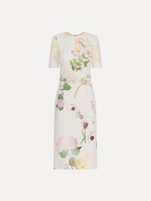 Oscar de la Renta FADED MIXED BOTANICAL DENIM DRESS