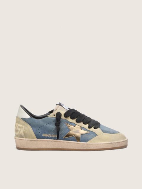 Golden Goose Men’s Ball Star LTD in denim blue suede with metallic gold leather star