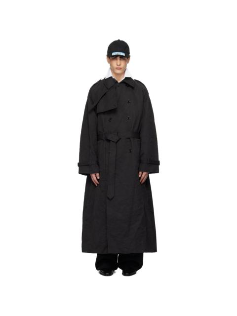 Black Metalized Wrinkled Trench Coat