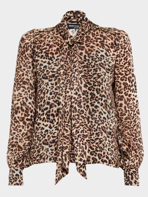 GENERATION LOVE Veralli Leopard Tie-Neck Blouse