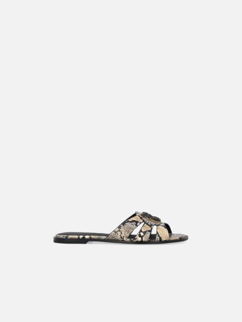PINKO LEATHER SLIP-ON SANDALS WITH PYTHON PRINT AND LOVE BIRDS LOGO