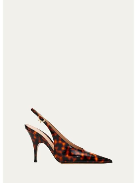Gianvito Rossi 95mm Sofia Tortoiseshell Patent Leather Slingback Pumps