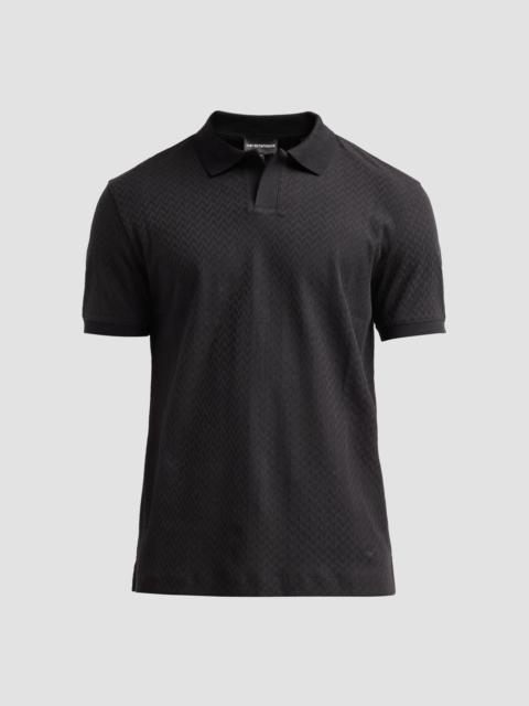 EMPORIO ARMANI Men's Geometric Textured Jacquard Polo Shirt - Solid Black