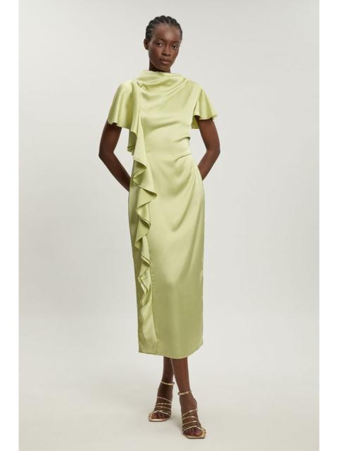 KAREN MILLEN Petite Textured Satin Ruffle Detail Midi Dress