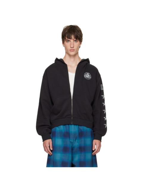 We11done Black Collage Graphic Zip-Up Hoodie