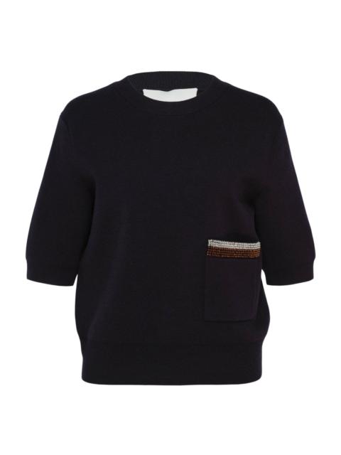 3.1 Phillip Lim 3/4 Sleeve Beaded Pocket Knit Top