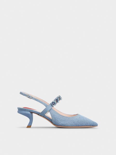 Roger Vivier Virgule Flower Slingback Pumps in Denim
