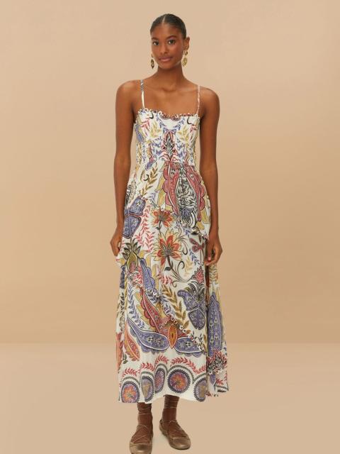 FARM RIO Off-White Boho Glam Loopy Trim Maxi Dress