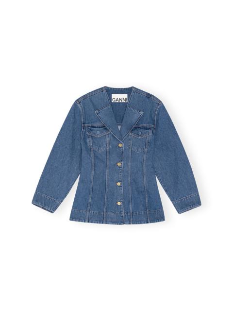 GANNI MID BLUE VINTAGE FITTED DENIM BLAZER