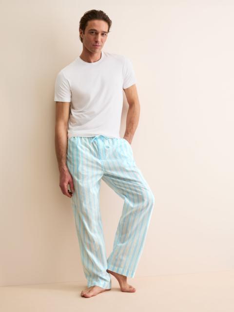 Derek Rose Men's Lounge Pants Amalfi Cotton Batiste Aqua Blue Stripe
