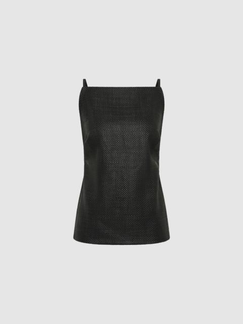 ST. AGNI Woven Leather Square Neck Top - Black