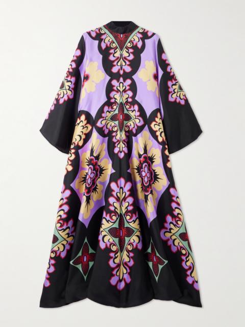 La DoubleJ Icon Magnifico Draped Printed Silk-twill Maxi Dress