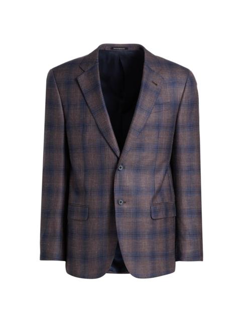 EMPORIO ARMANI Men's Plaid Single-Breasted Jacket - Navy Brown