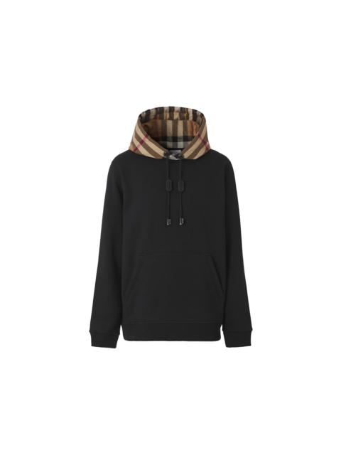 Burberry Check Hood Cotton Blend Hooded Sweatshirt Black Beige