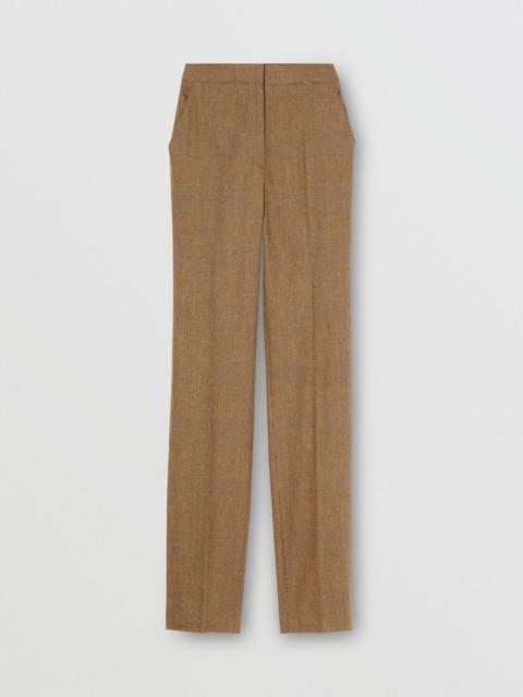 Burberry Prince of Wales Check Linen Wool Cashmere Trousers