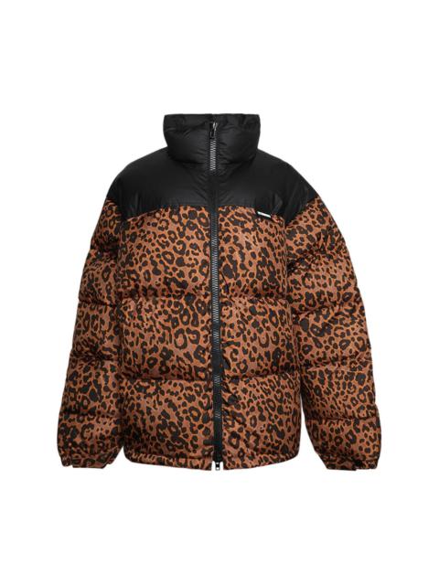 leopard-print panelled puffer jacket