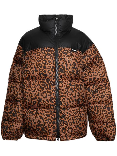 leopard-print panelled puffer jacket