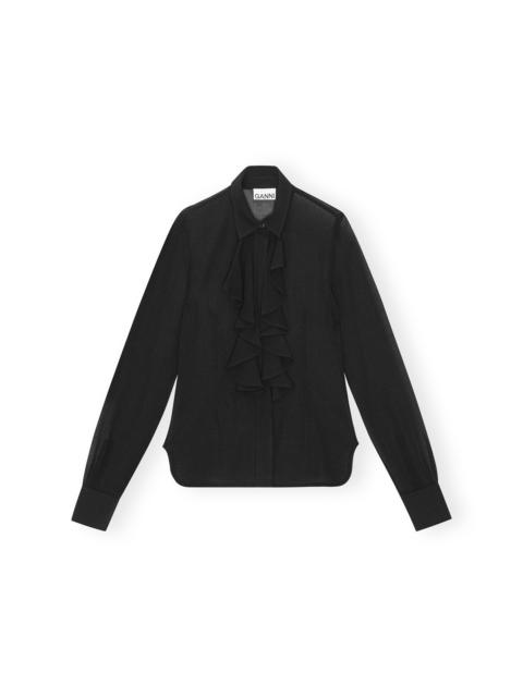 GANNI BLACK CHIFFON RUFFLE SHIRT