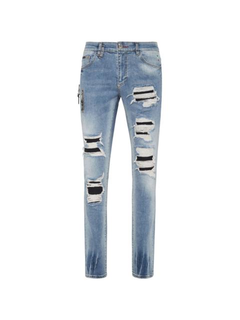 mid-rise ripped jeans