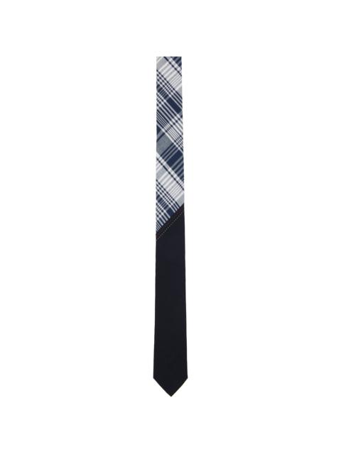 Thom Browne Navy & White Classic Bias Combo Madras Check Tie