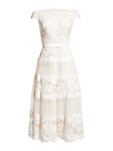 TADASHI SHOJI Off-the-Shoulder Cap-Sleeve Lace Midi Dress